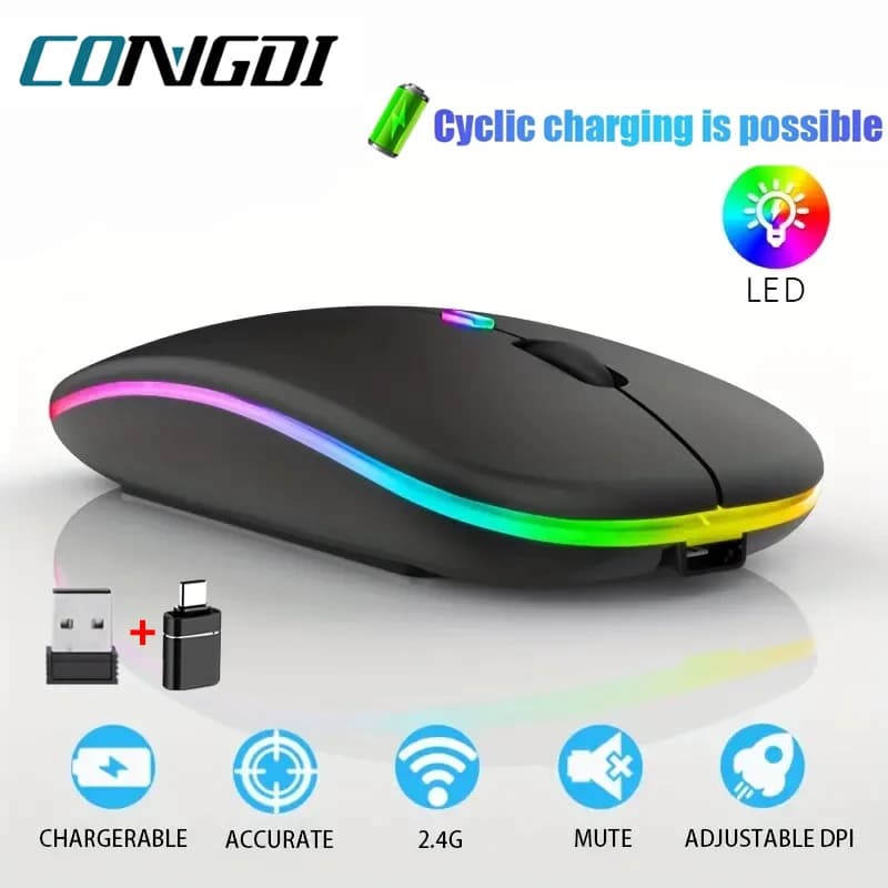 Mouse wireless 2.4G, mouse silenzioso compatibile con Bluetooth Mause da ufficio ottico mobile portatile, per PC portatile Mouse da gioco MacBook