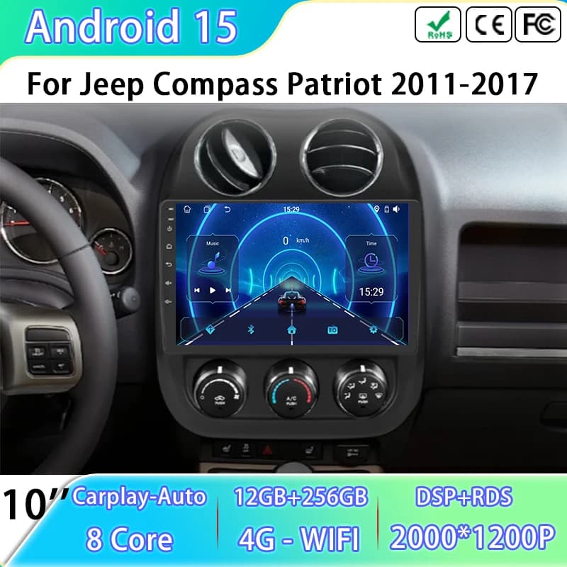 Car Radio Multimedia Video Player For Jeep Compass Patriot 2011-2017 Android 15 Navigation GPS 4G WIFI Head Unit Carplay No 2din