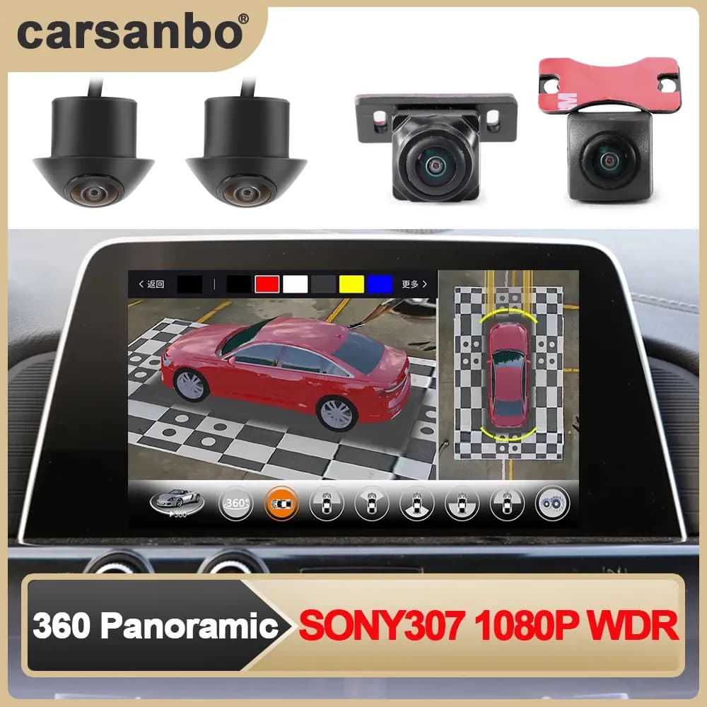 Carsanbo 360 degree panoramic camera for full view Bird eye vision system for car Universal parking monitor 1080P WDR