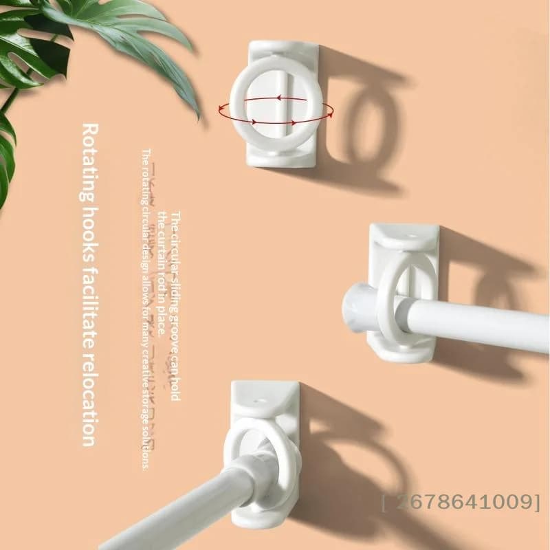 〔L〕2 PCS Self Adhesive Curtain Rod Bracket 360 Degree Rotation Strong Adhesion For Bathroom Kitchen Bedroom Window
