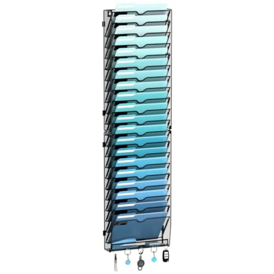 Organizzatore da parete a 21 livelli con 5 ganci, porta documenti da parete con etichette, organizer verticale da parete per lettere e documenti