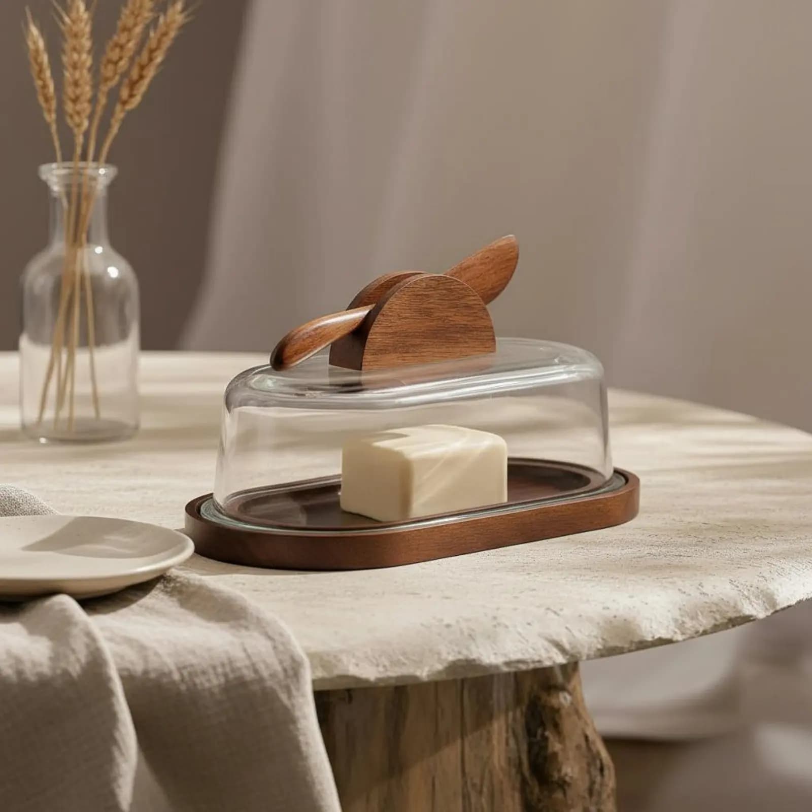 Portaburro con Coperchio in Vetro, Contenitore Rettangolare per Mantenere il Burro Fresco, Utensile da Cucina, Vassoio Decorativo per Servire, Include Stoviglie