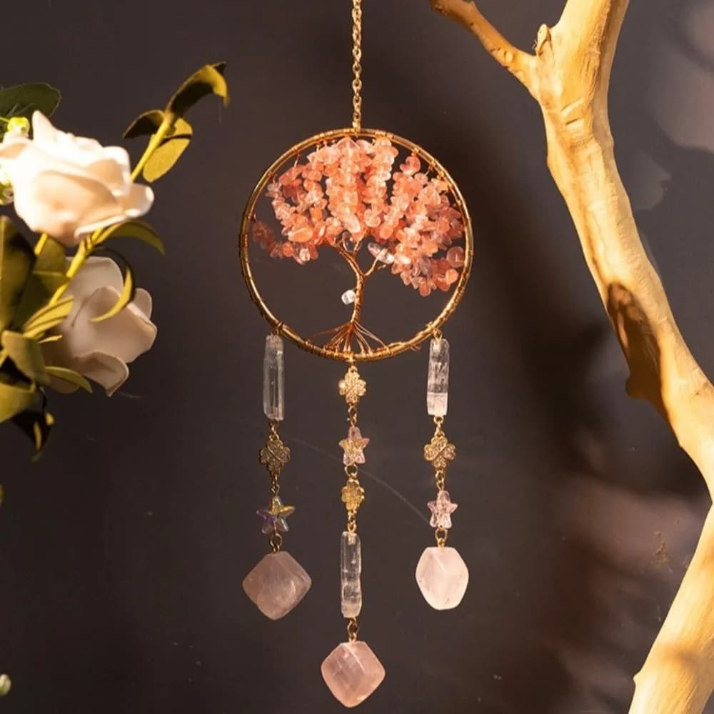Lucky Crystal Stone Dream Catcher Boho romantic Crystal Suncatcher natural creative Rainbow Dreamcatcher Home Decoration