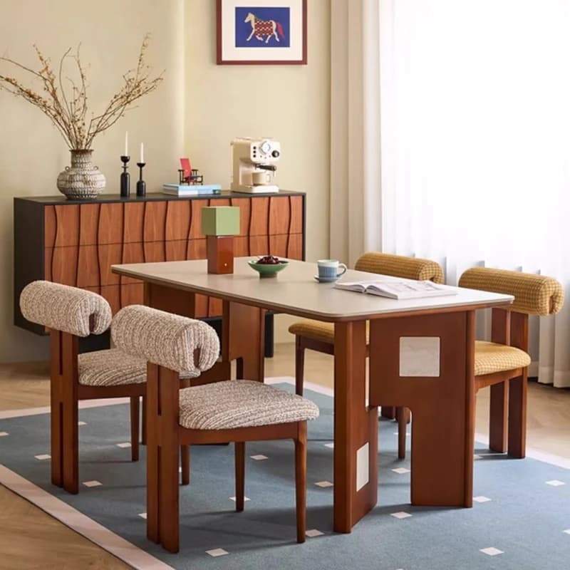 Tavolo da pranzo moderno con piano in pietra e gambe in legno massello – Mobili da cucina e sala da pranzo contemporanei
