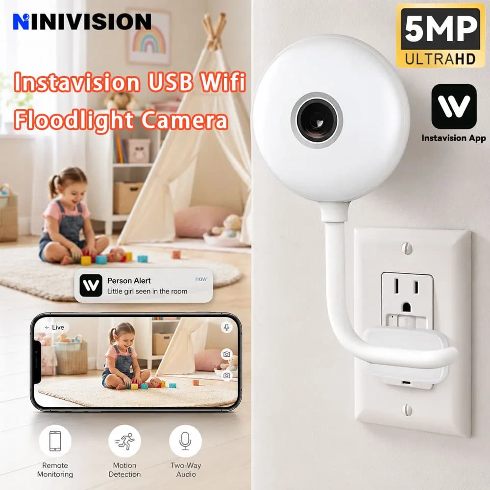 Telecamera di Sorveglianza Wireless WiFi 5MP con Mini Proiettore USB, Monitor per Bambini, Visione Notturna a Colori, Protezione di Sicurezza