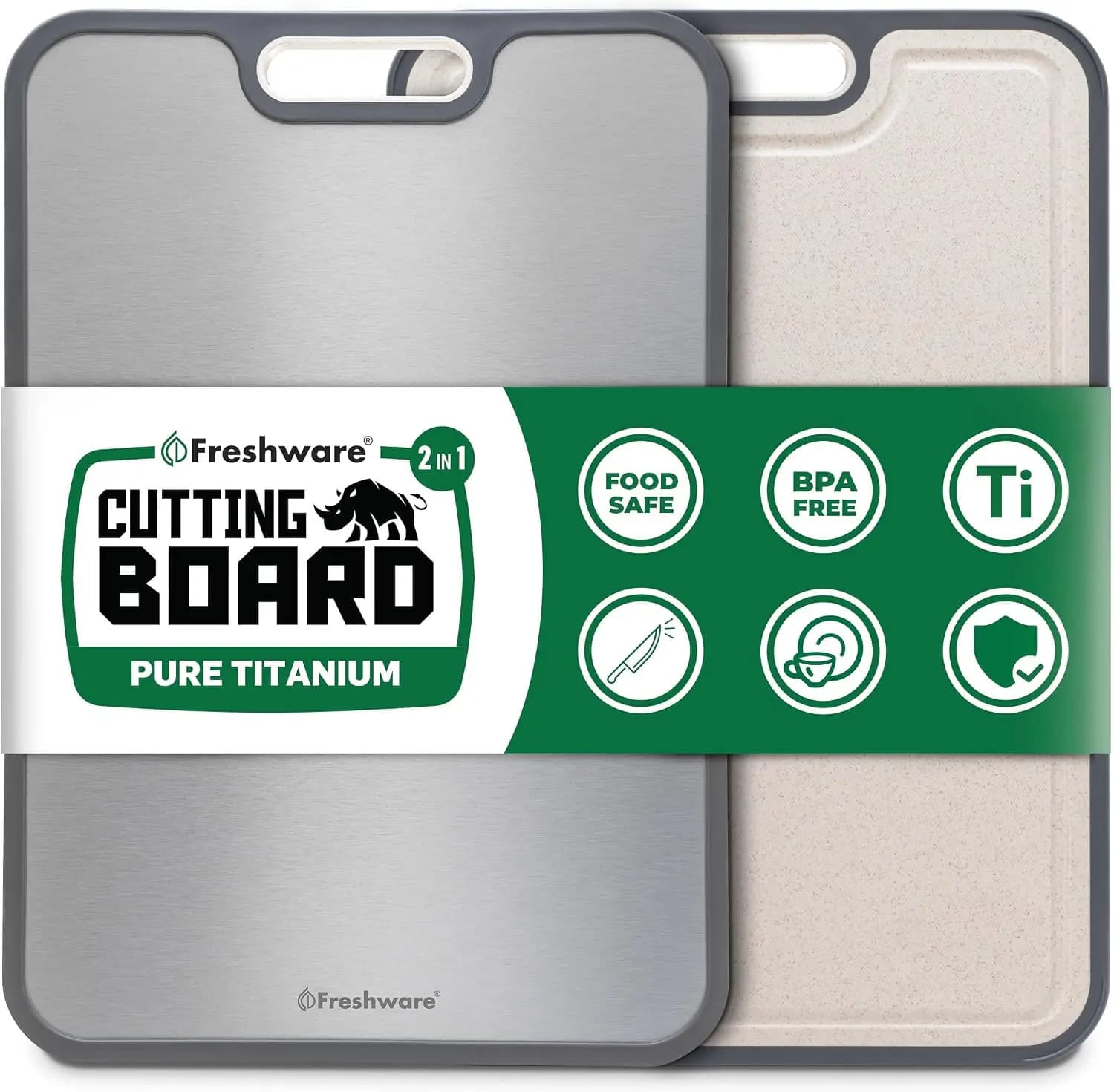Kitchen Titanium Cutting Board, Double Sided and Non-Slip Cutting Board, Pure Titanium/PP, Cutting Board with Juice Sink, Dishwasher Safe, Large 15.2 x 10.5
