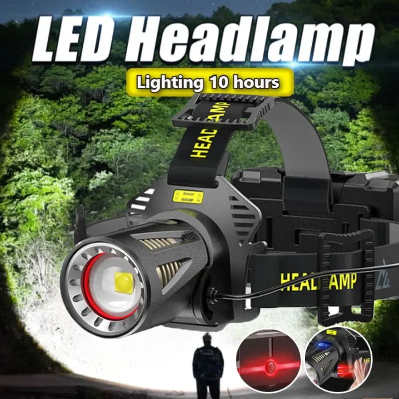 Potente Faro LED 2026 Ricaricabile USB Lampada Frontale XHP360/XHP70*3/30W con Sensore IR Impermeabile per Campeggio