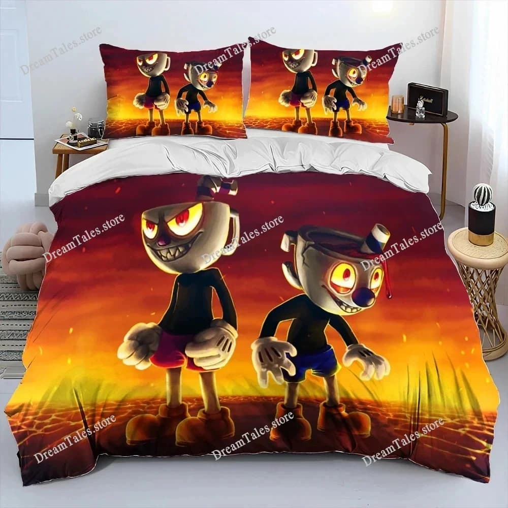 Cuphead and Mugman Bedding Set Single Twin Full Queen King Size Bed Set Adult Kid Bedroom Duvet Cover Sets 3D Print Game Bed