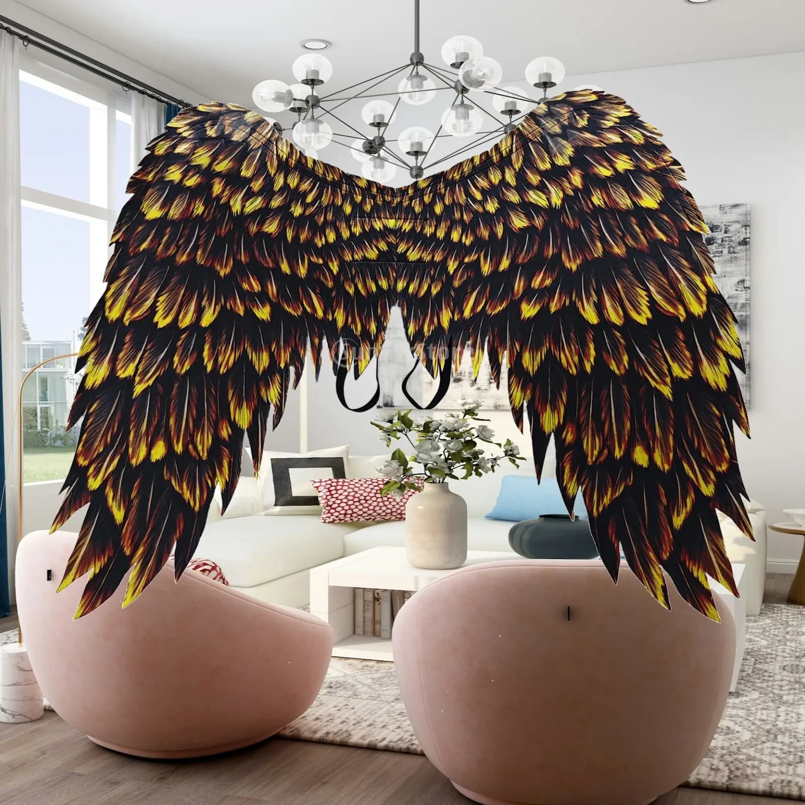 Halloween Capes Wing 3D Printed Feathers Photography Prop Pretend Play Lightweight Angle Wing for Carnival Cosplay Festival