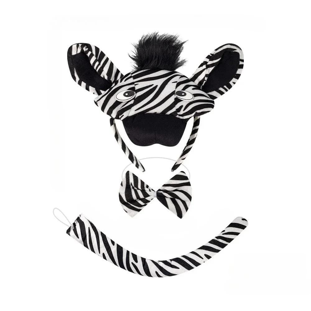 Bambini Adulti Halloween Peluche Giungla Animale Zebra Fascia Coda Arco Orecchio Corno Festival di Natale Festa Animale Costume Cosplay