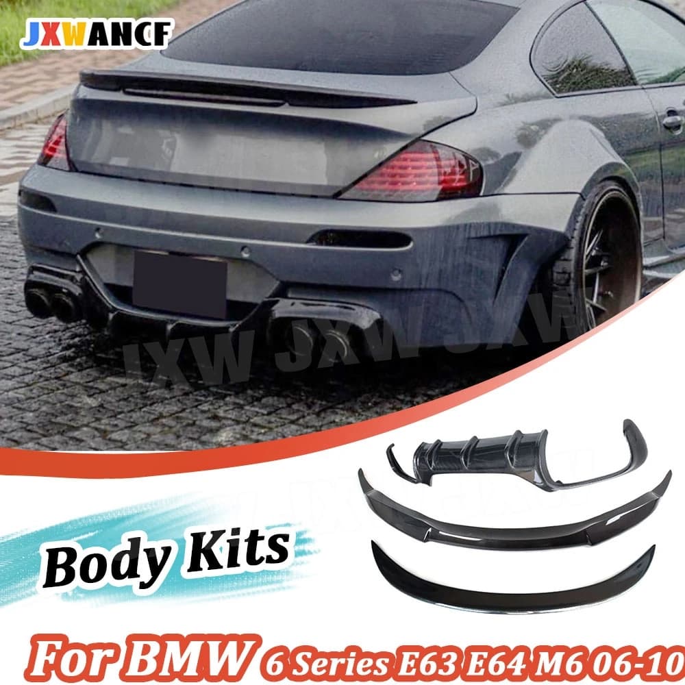 JXWANCF Carbon Fiber Front Rear Bumper Lip Diffuser Spoiler Boot Wing for BMW 6 Series E63 E64 M6 2006 - 2010 FRP Body Kit