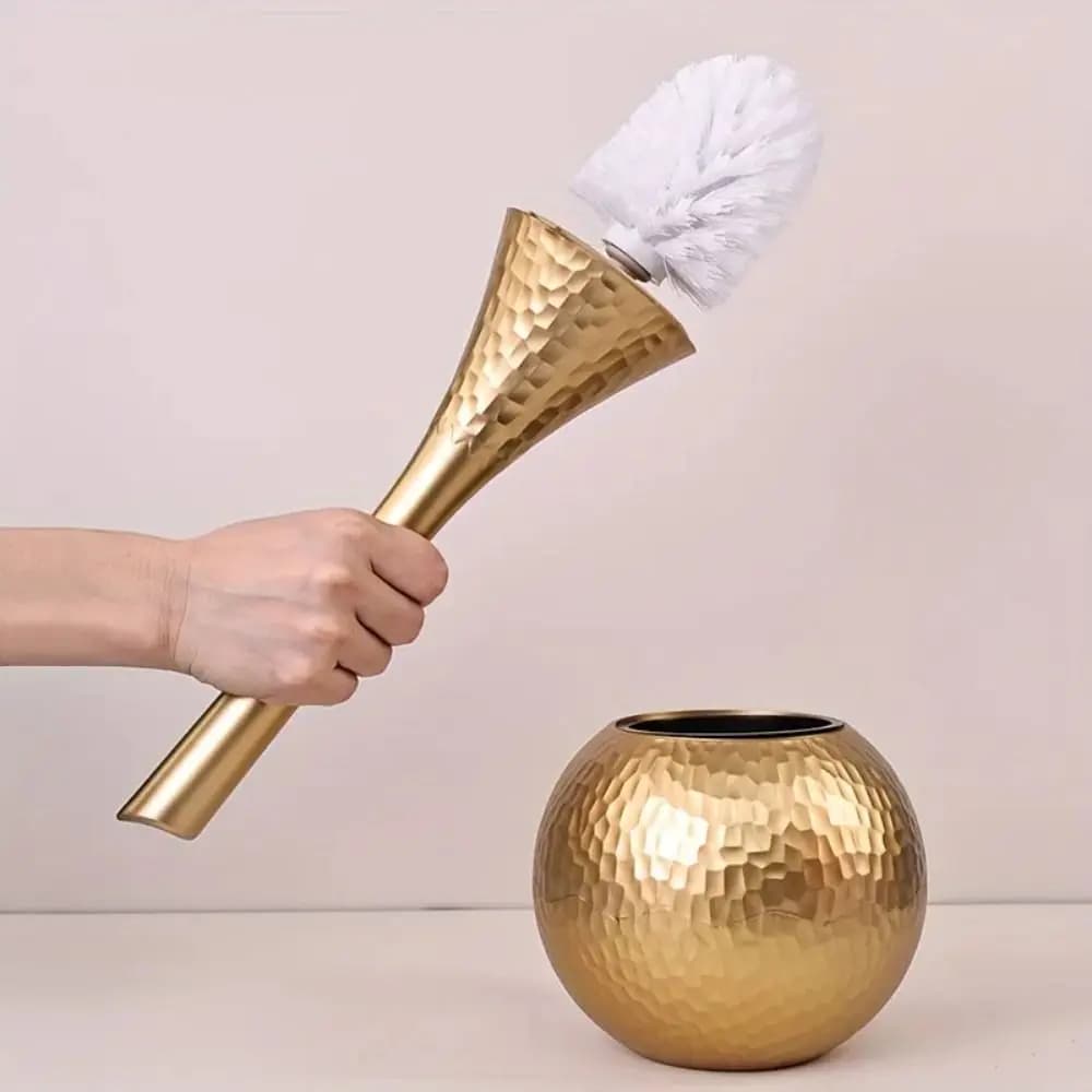High Quality Golden High-end Cleaning Brush with Base Holder Non-Scratch Toilet Brush Long Handle Household Bathroom Brush