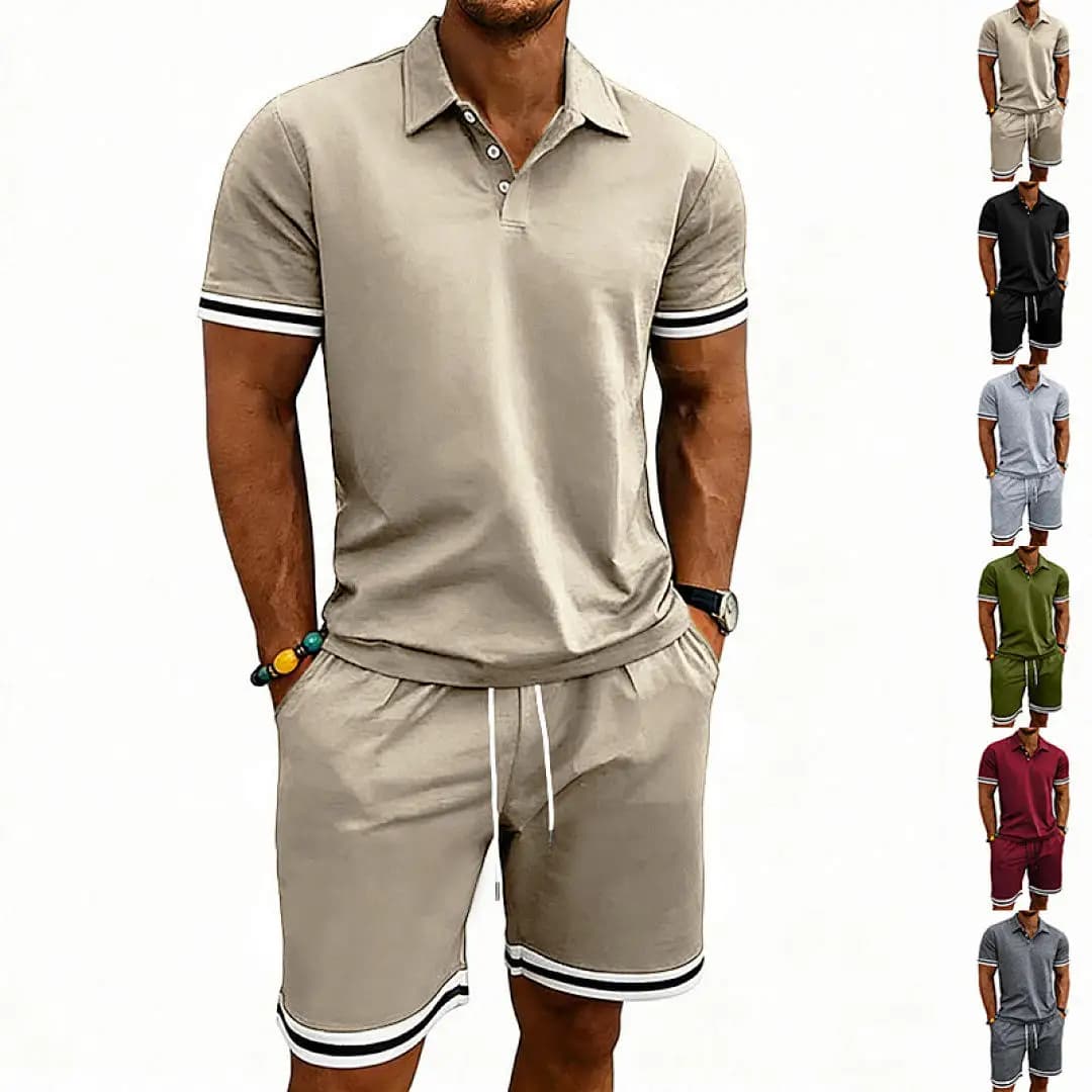 Summer Casual Thin Short Sleeve Shirt And Shorts Set for Men Breathable Lightweight Flip Collar Short Pants Ensemble
