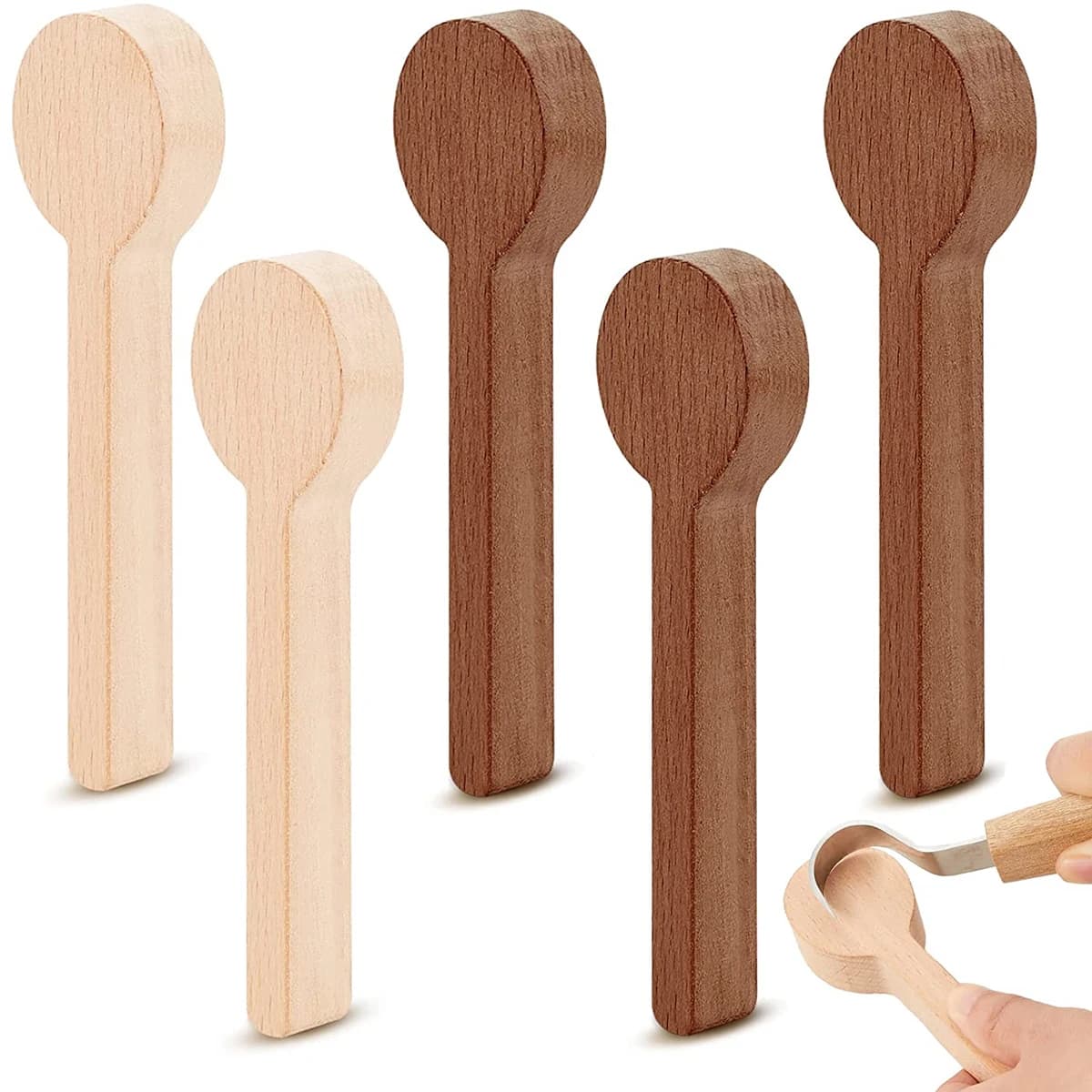 5 pezzi cucchiaio da intaglio in legno kit vuoto cucchiaio da intaglio in legno spazi vuoti faggio e noce artigianato in legno fai da te blocchi di intaglio del legno per esperti