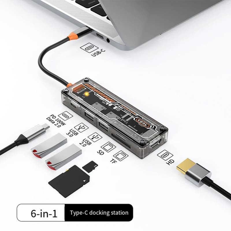 USB C Docking Station for 4K 30Hz compatible HUB USB C 3.0 5 Gbps 100 W PD SD/TF PC-ABVP