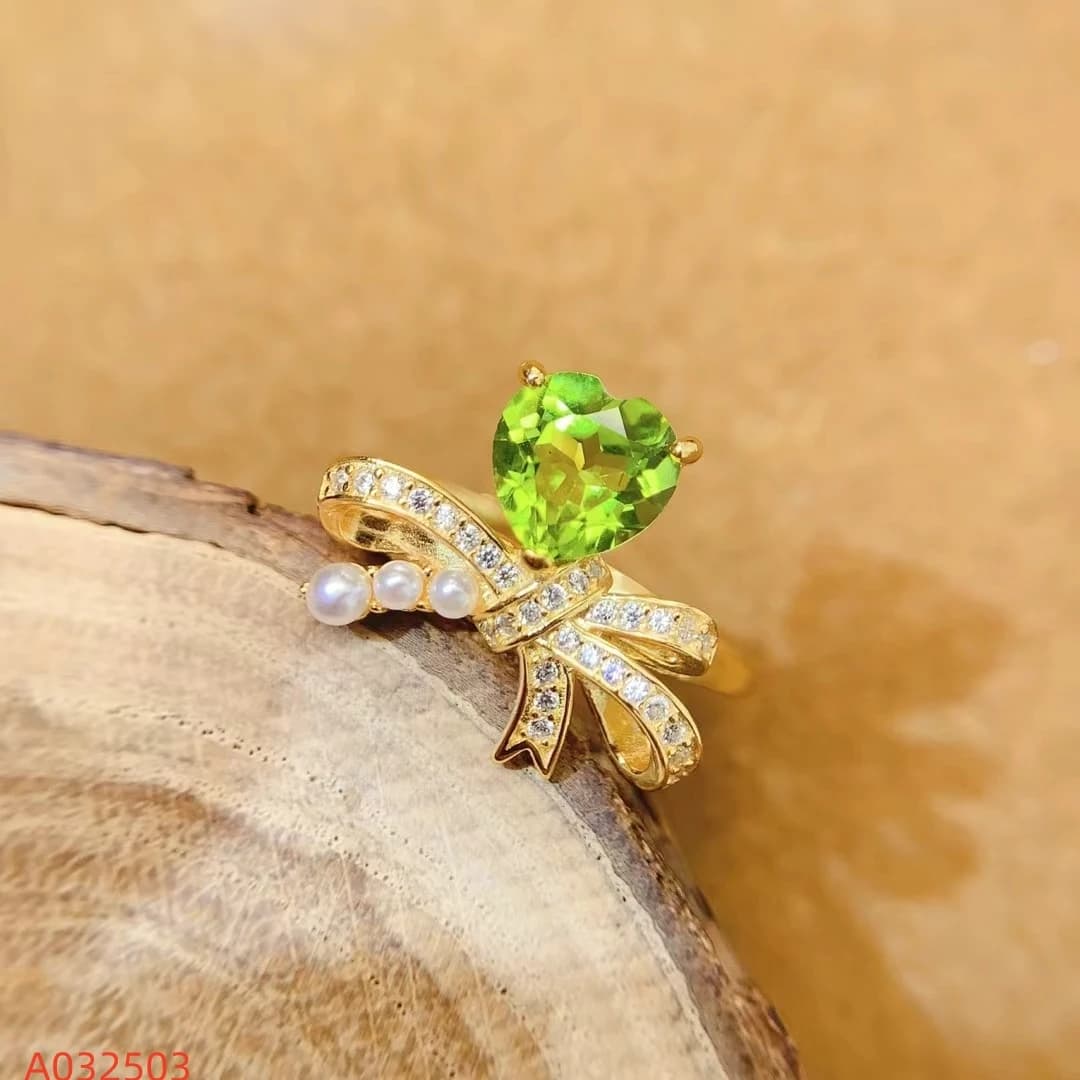 KJJEAXCMY Gioielleria raffinata in moda Peridoto naturale Anello semplice da donna S925 Processo di galvanica in argento intarsiato ad alta chiarezza