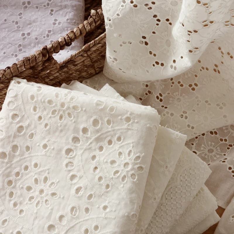 140cm Width White Embroidery Lace Fabric 100% Cotton Fabric for Wedding Dress Skirt Clothes Sewing Flower Hollow Cloth