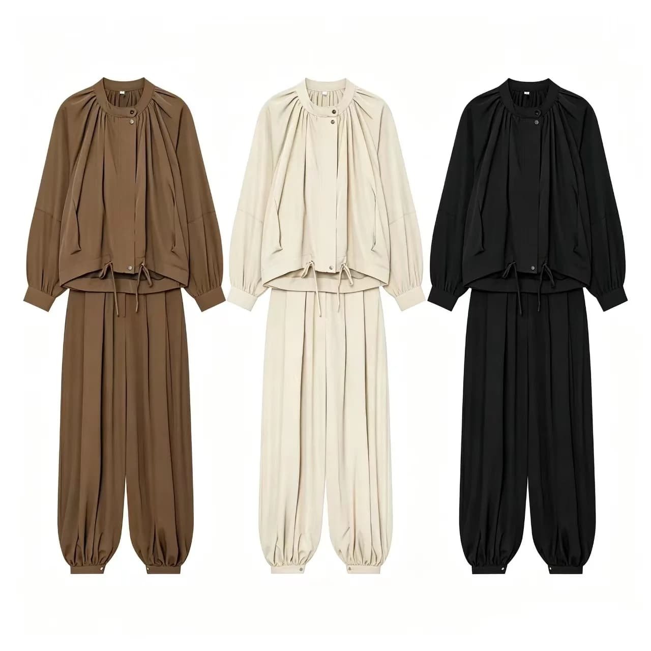 European and American 2026 new style simple and fashionable solid color lantern sleeve jacket leggings casual pants suit