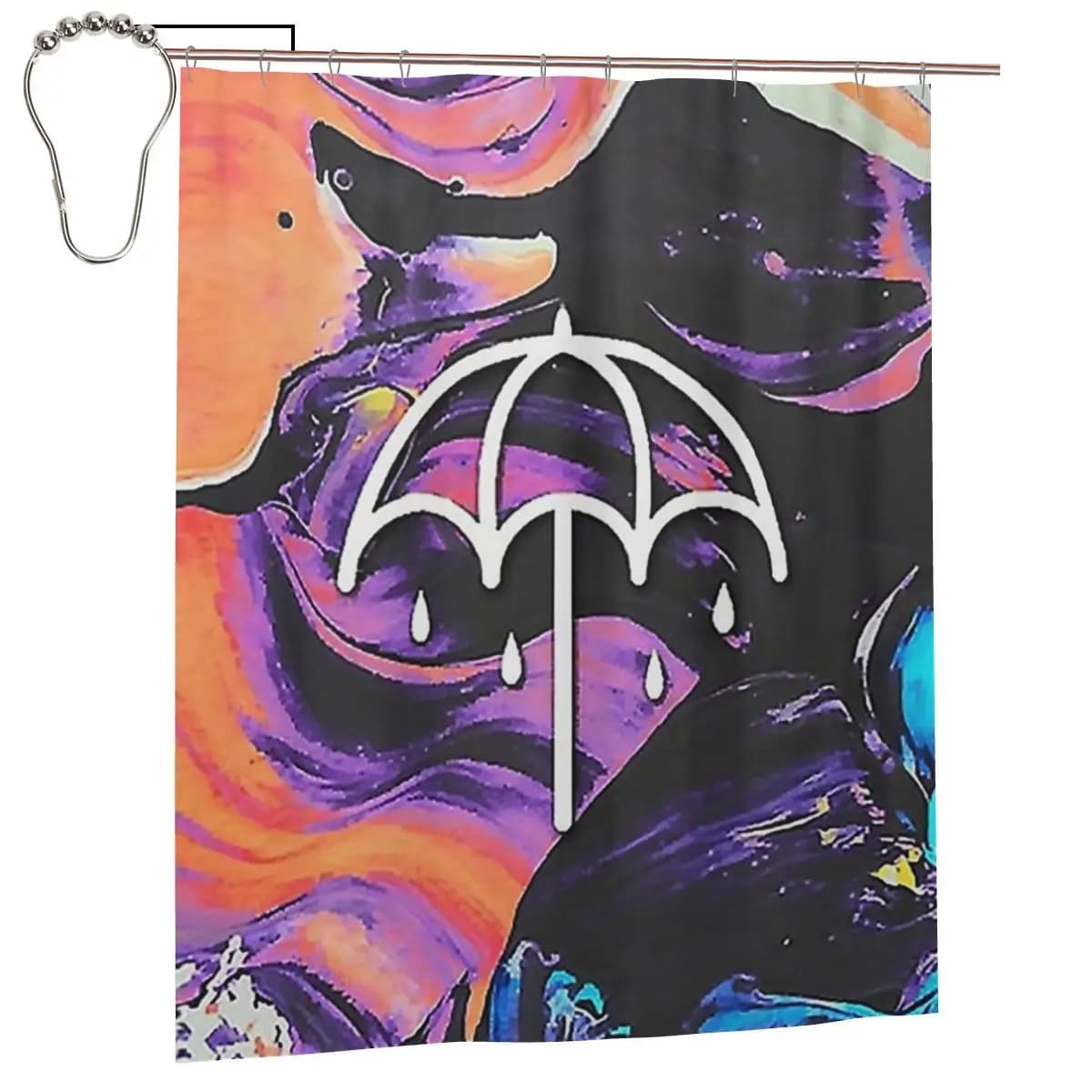 Tenda da Doccia Splash Bmth con Motivo a Ombrelli, in Poliestere Impermeabile, con Ganci