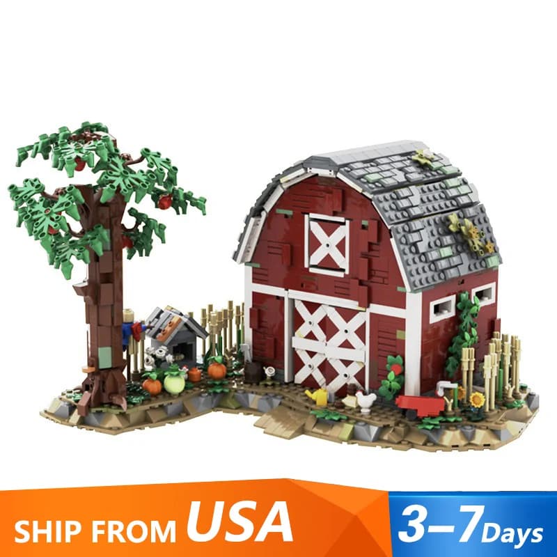 Set di blocchi da costruzione per cabina agricolo Red Barn MOC 151980 Modello di architettura della cabina agricola Puzzle fai da te Giocattoli per bambini Regalo di compleanno