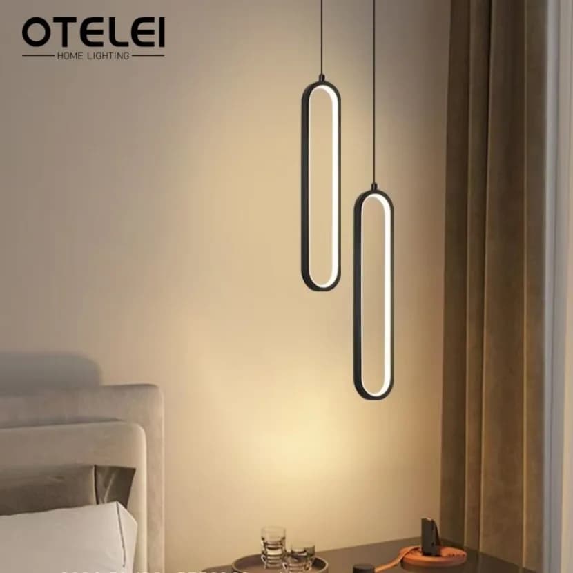 Lampada a sospensione moderna a LED Lampada a sospensione ellittica minimalista oro nero Soggiorno Sala da pranzo Negozio Bar Decorazione di illuminazione