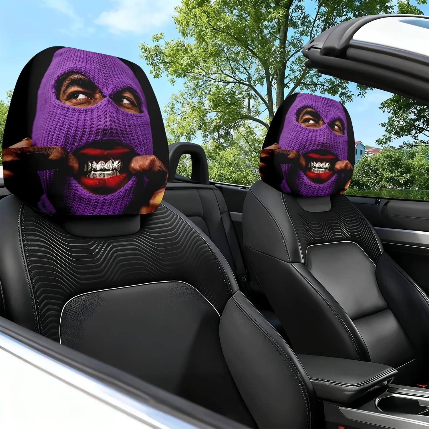 2 pz. Cuscino per sedile auto e poggiatesta con stampa a tema Misterioso Fascino Viola e Diamante - con simpatico design