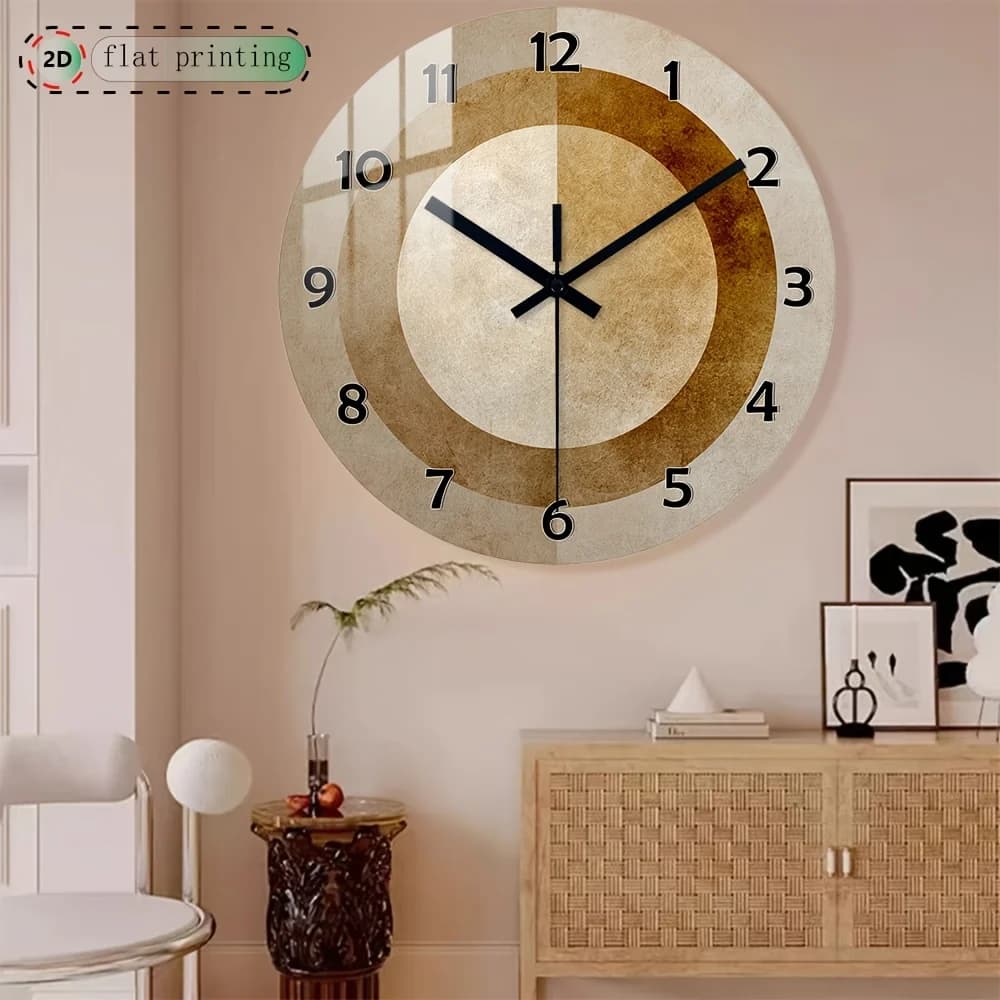 1pc Wooden Round Silent Wall Clock, 2D Flat Printed Clock, Use Simple Analog Clock Face Design, Modern Simple Fashion Retro, Suitable for Living Room, Bedroom, Home Art Decoration, Holiday Gift (AA Batteries Not Included), 2D Flat