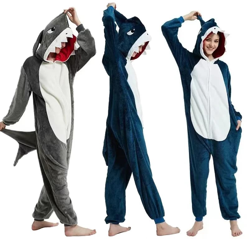 Adult whole pyjamas in flannel cartoon funny shark winter pink shark dentato costume cosplay animal warm sleeping bag