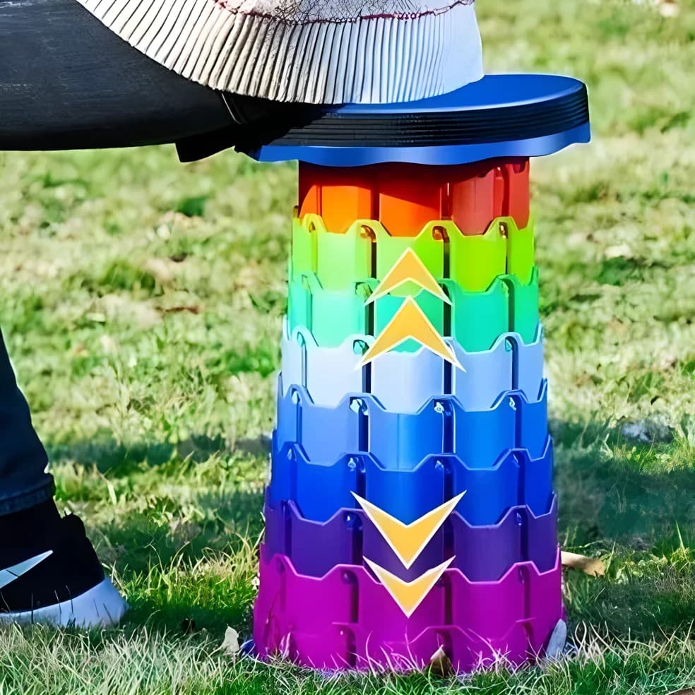 Sgabello telescopico pieghevole Sgabello portaoggetti Sgabello pieghevole da viaggio all'aperto Sgabello da pesca in plastica regolabile Sgabello telescopico arcobaleno