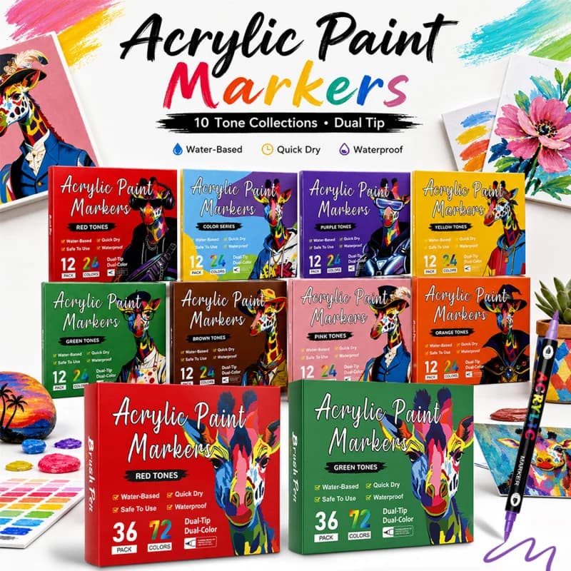 Saturated Ink Dual Nib Acrylic Paint Marker Kits in 24 & 72 Shades, Ideal for Scrapbook Crafting, Street Art Graffiti & Casual