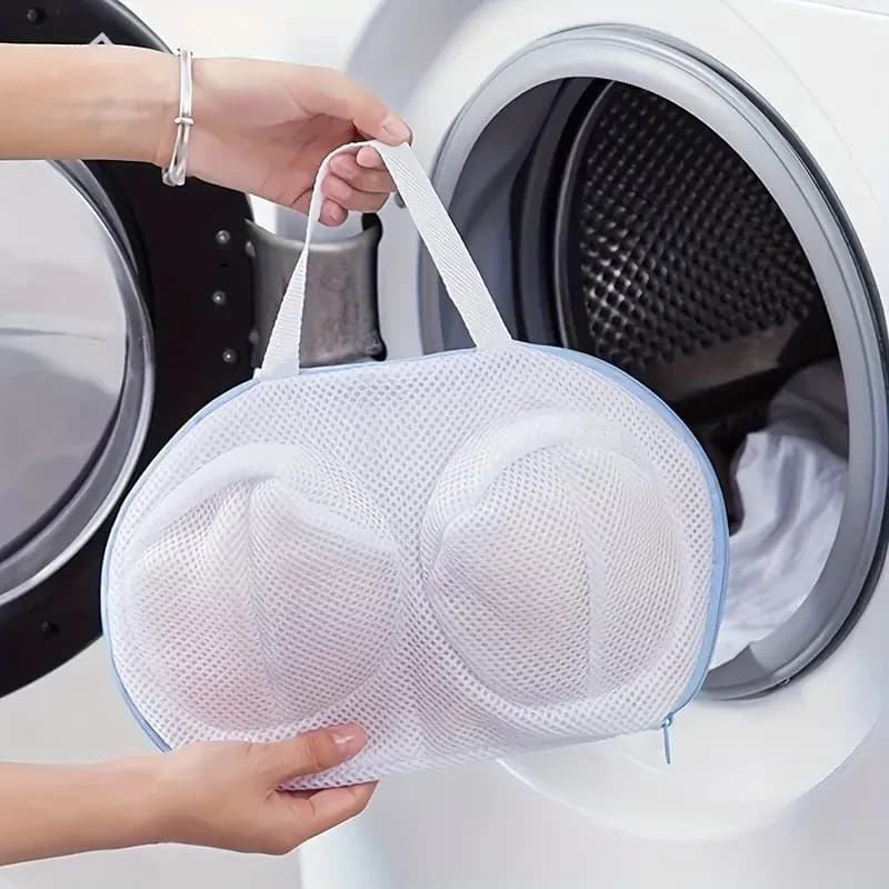 Robust net wash bag for delicate, zip closure, round lingerie and laundry for fine clothing