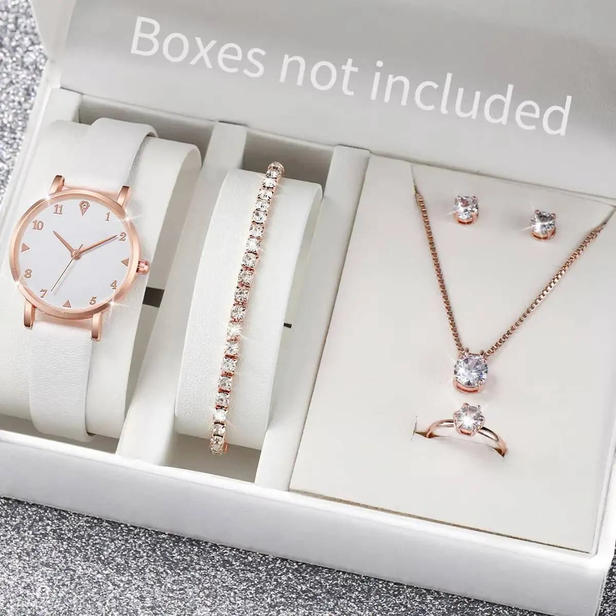 6 pcs/set women's watch fashion Arabic dial leather strap quartz watch set with diamonds (without box)