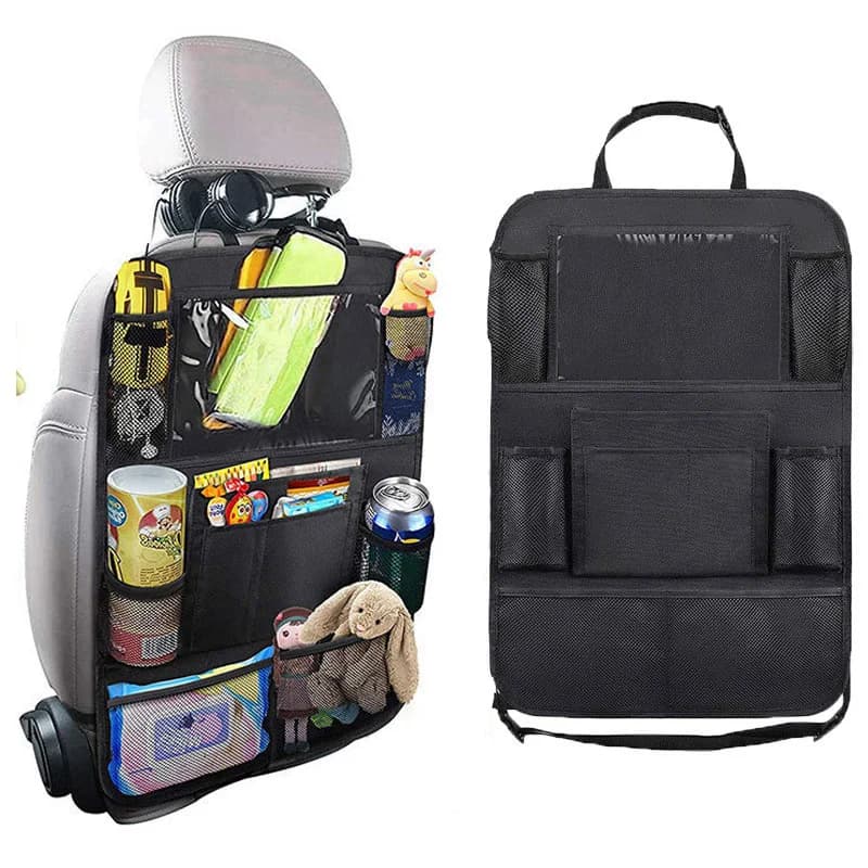 Car Back Seat Organizer for Kids Backseat Storage Kick Mat Protector Multi Pocket Travel Storage Bag for Toys Snacks Drinks