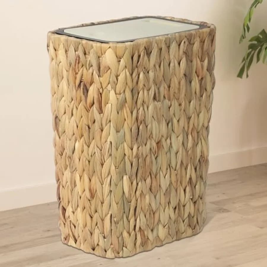 Cestino per Rifiuti Boho con Coperchio per Bagno, 2,6 Galloni, Piccolo Cestino in Rattan con Coperchio a Pressione, Cesto Intrecciato 2 in 1