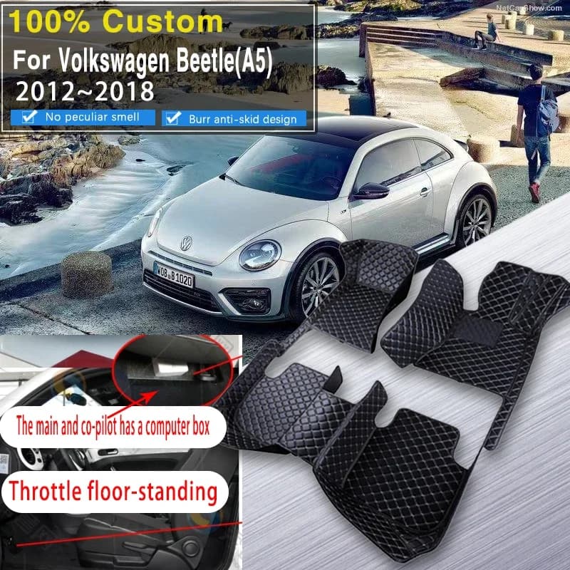 Tappetini per auto completi RHD per Volkswagen Beetle A5 2012 ~ 2018 Tappetini per auto in pelle con scatola per computer principale e co-pilota Set completo per auto