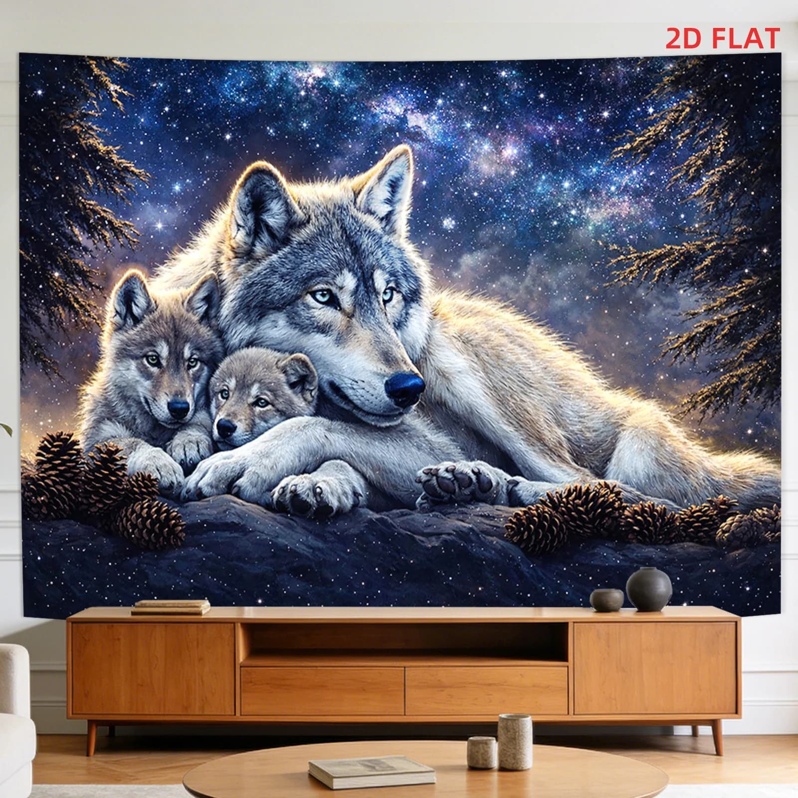 Wolf Tapestry Wall Hanging Night Sky Galaxy Background Wild Animal Family Tapestry Boho Home Decor for Bedroom Living Room