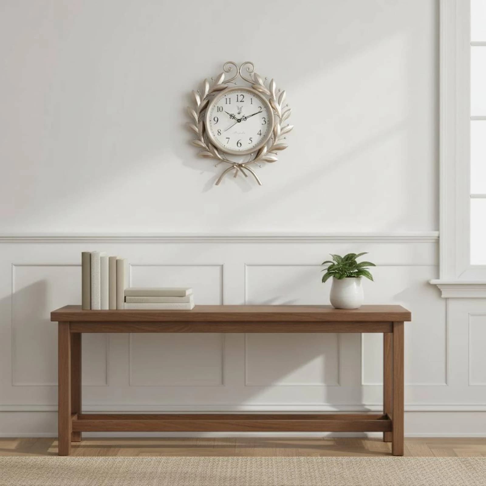 Orologio da Parete al Quarzo Silenzioso con Ghirlanda di Foglie, Decorativo, Facile da Appendere, per Arredamento Casa