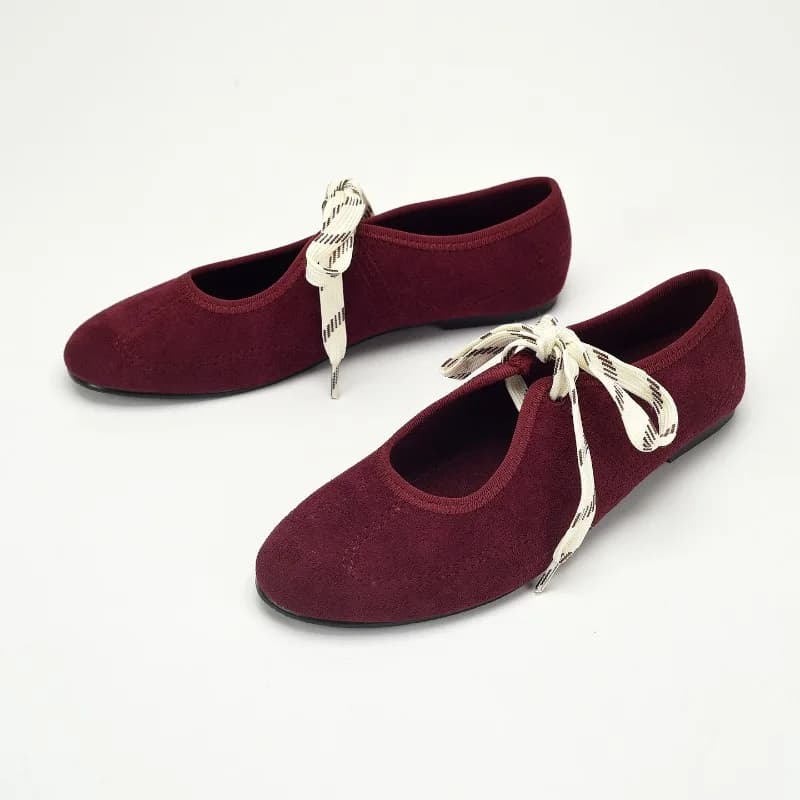 Casual Lace Up Red Ballet Flats Shoes for Women Comfortable Cloth Mary Janes Footwear Spring Autumn Round Toe Ladies Loafers