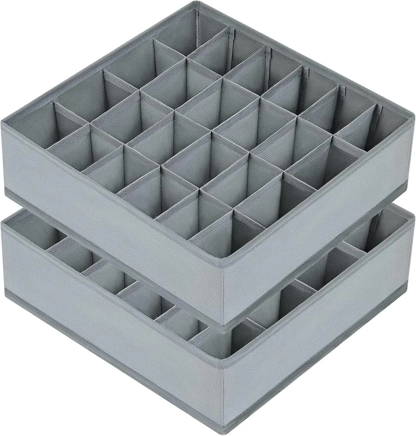 Organizzatore Pieghevole per Cassetti, Set da 2 con 24 Scomparti per Biancheria Intima, Cravatte, Cinture - Grigio