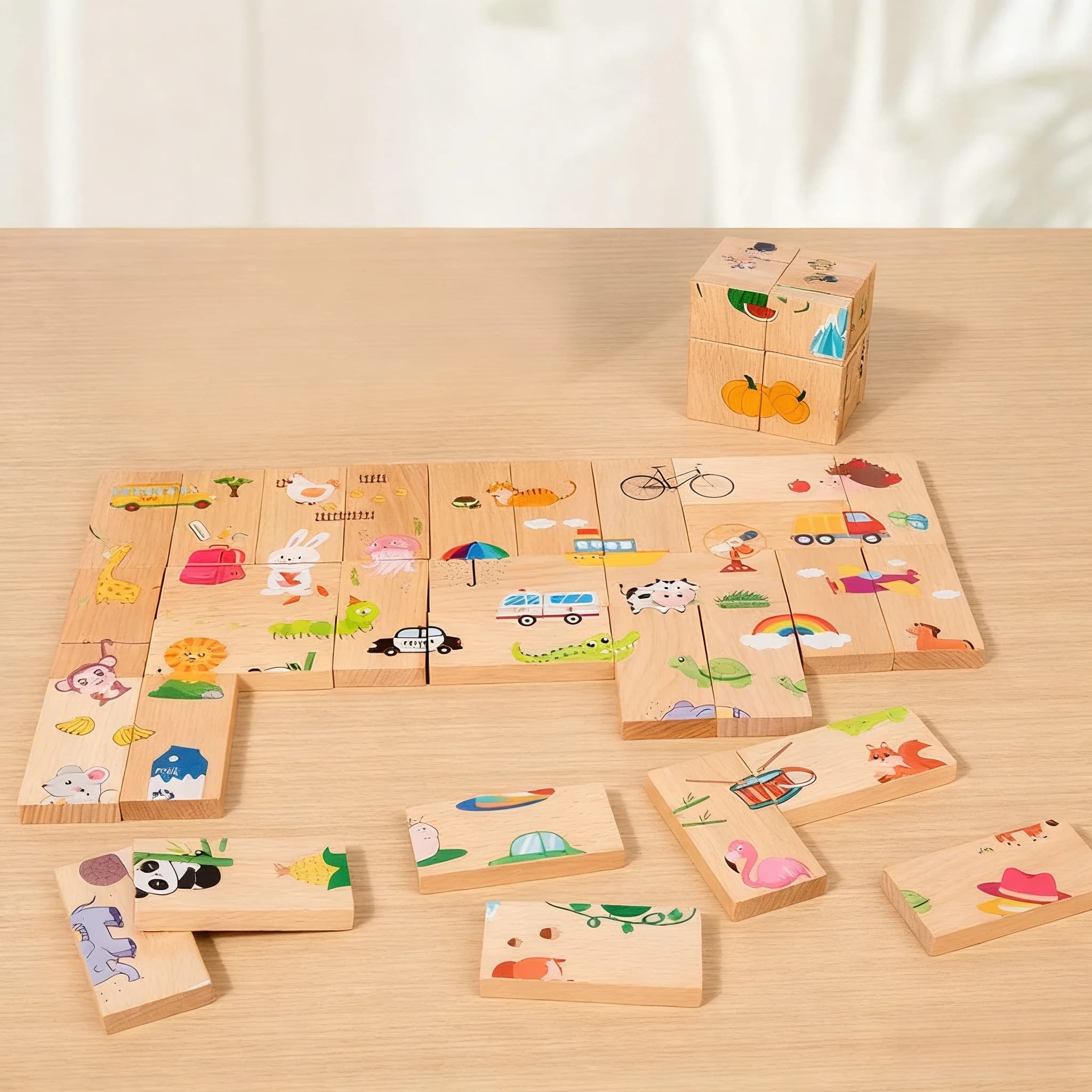 Gioco da tavolo Montessori a forma di corrispondenza Immagini solitarie digitali Blocchi di frutta animale Puzzle Giocattoli educativi per bambini in legno