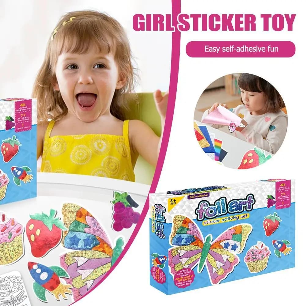 Kids DIY Foil Art Stickers Craft Kit - Creative Aluminum Foil Art Set For Girls Shiny Sparkling Art Creation For Home Activity