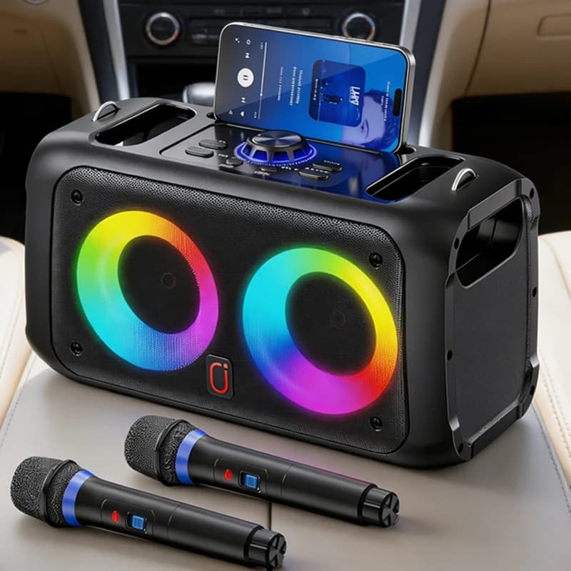 Altoparlante Bluetooth, Sistema Karaoke Mobile, Altoparlante Bluetooth Leggero per Esterni, Macchina Karaoke con Microfono, con 2 Microfoni Wireless, Sistema PA Portatile per Adulti, Altoparlante Karaoke con Luci LED, Supporta Scheda TF/USB, Ingresso Aux, Adatto per Riunioni Familiari