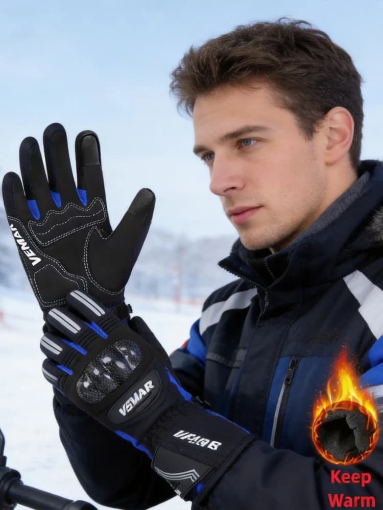 VEMAR Winter Waterproof Windproof Thermal Motorcycle Gloves Full Finger Long Cuff Touchscreen Motocross Riding Gear Men Women