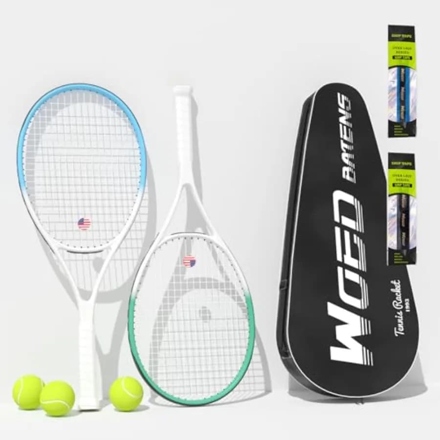 Racchetta da tennis per adulti a 2 giocatori, per principianti e professionisti: telaio speed frame da 27 pollici in grafite composita nero/bianco, include palline e overgrip.