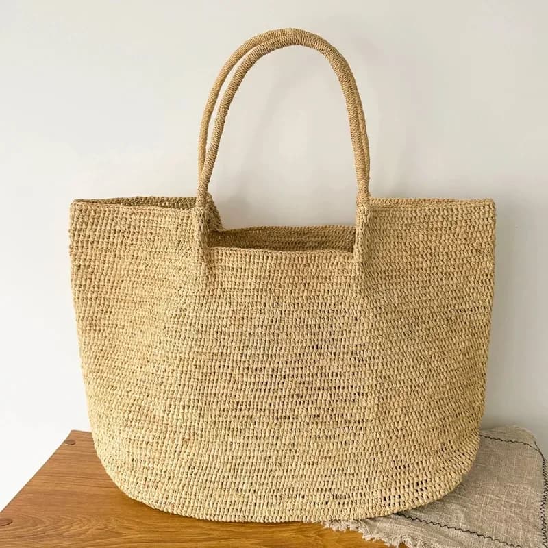 Premium raffia woven tote bag for women large capacity single shoulder straw handbag versatile summer accessory