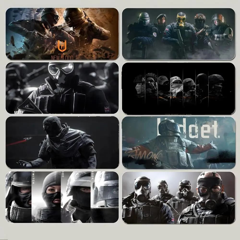 Tappetino per mouse Tom Clancy's Rainbow Six Siege, grande tappetino per mouse da gioco con bordo cucito spesso, tappetino da scrivania antiscivolo