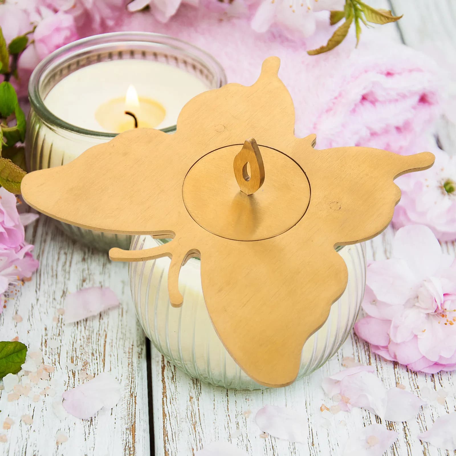 Topper for Jar Candles Butterfly Shape Golden 10Cm Metal Lid for Candles Scent Diffuser Cover Jar Lid Replacement