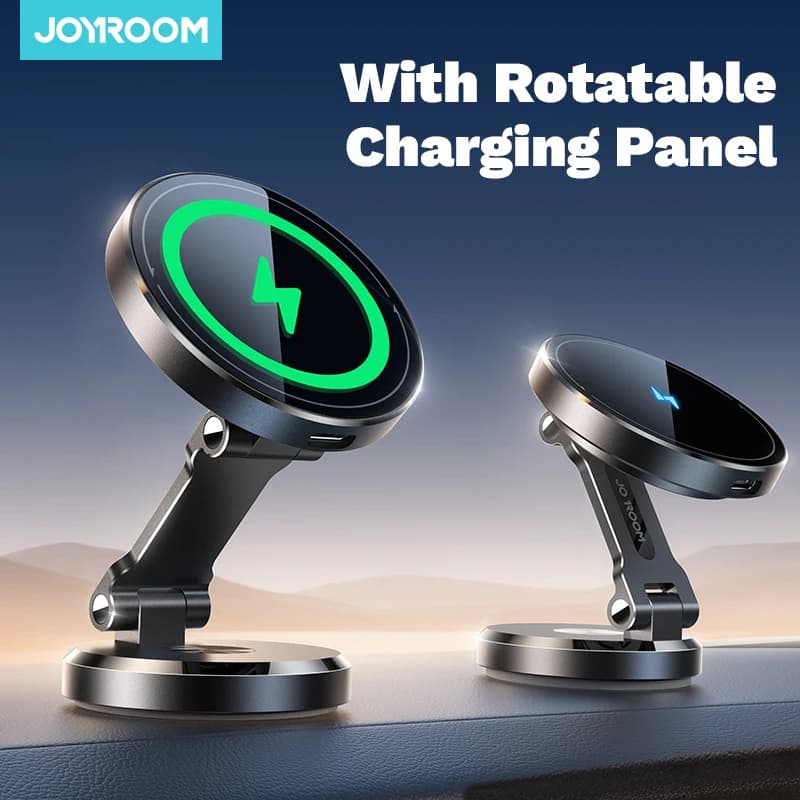 Joyroom Foldable Magnetic Phone Holder for Car Charger for phone support with 15 W wireless charging with 4.7-7 '' swivel charging panel