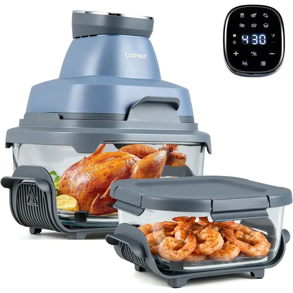 Friggitrice ad Aria Multifunzione 6-in-1 in Vetro, Contenitori da 4,2L e 1,8L, 1500W, Cottura Senza Olio, Blu Navy