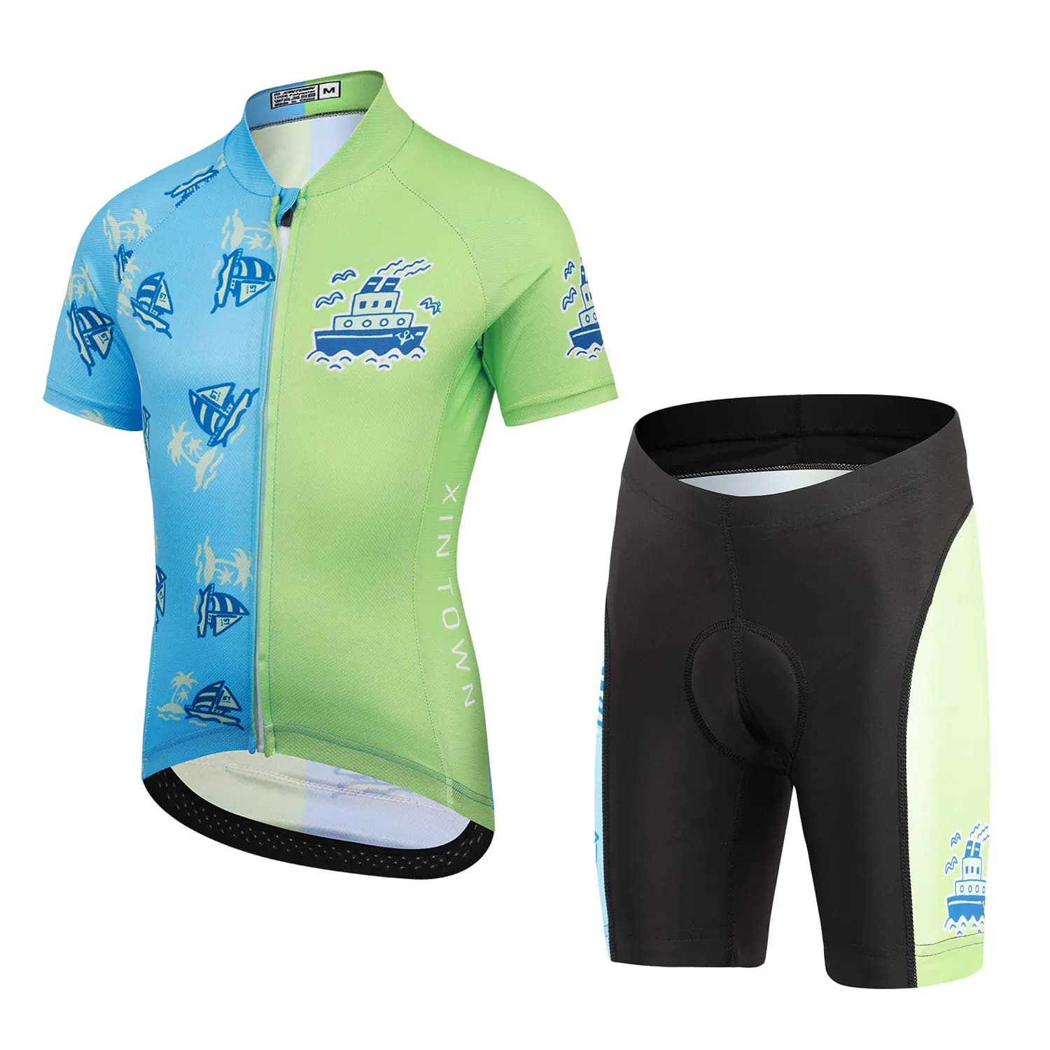 Cycling knitting set for girls, short sleeve top printed, 3D silicone cushion shorts, children's bicycle clothing, MTB cycling clothing for boys